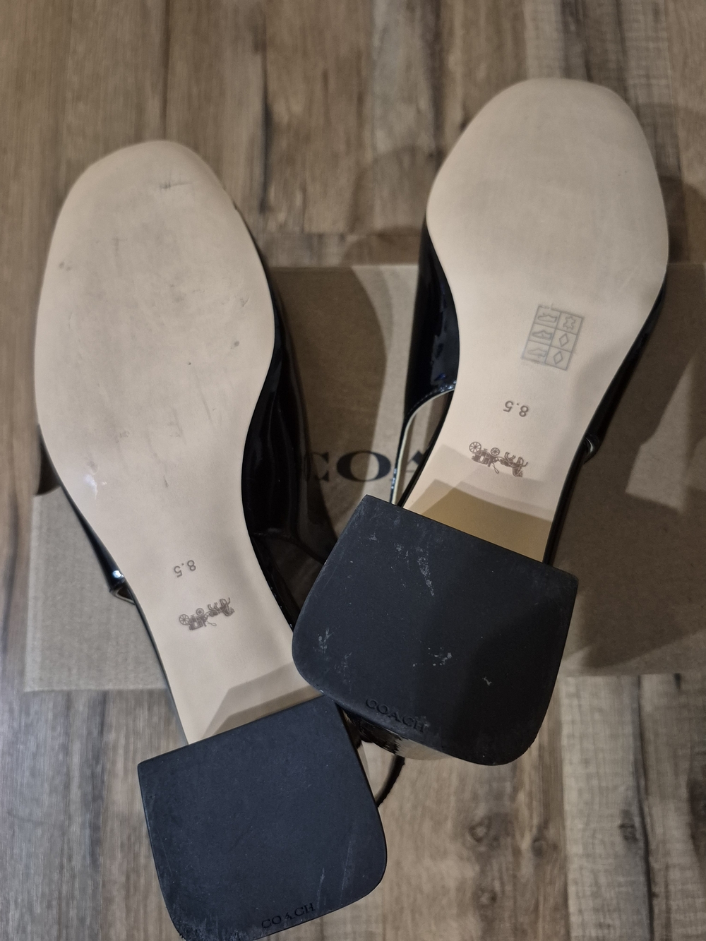 Coach Black Patent Leather Slingback Block Heel Pumps - Picture 7 of 11